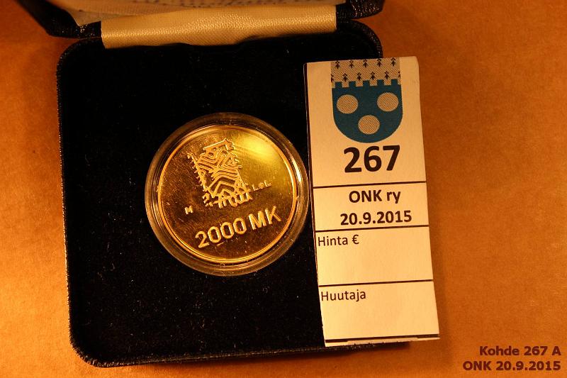 k-0267-a.jpg - Kohde 267, lhthinta: 400 € / myyntihinta: 460 € 2000 mk 1995 Au, 16,97g/900, Proof. 50 rauhan vuotta, sormenjlki, kotelo, tod., kunto: 9