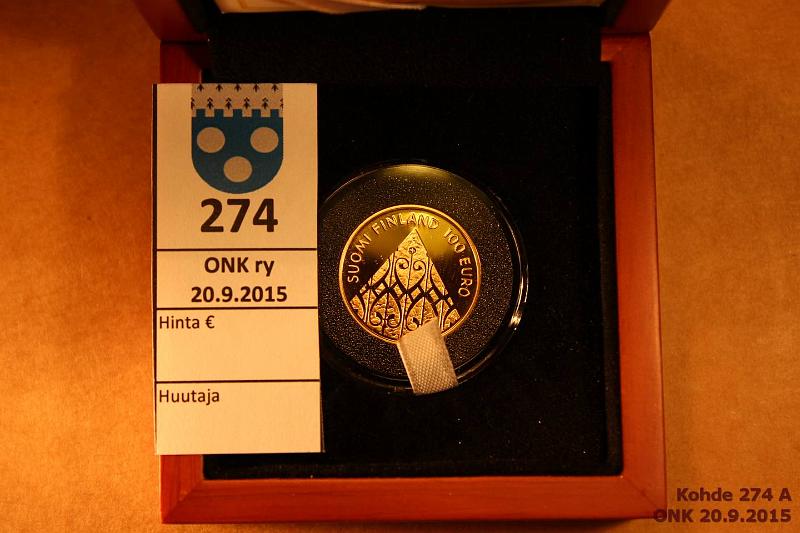 k-0274-a.jpg - Kohde 274, lhthinta: 225 € / myyntihinta: 225 € 100 2009 Au, Proof, 6,78g/917, Valtiopivt, puukotelo + tod., kunto: 10