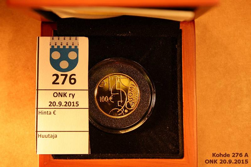 k-0276-a.jpg - Kohde 276, lhthinta: 225 € 100 2010 Au, Proof, 5,65g/917, Suomalainen raha 150v, puukotelo, tod., kunto: 10