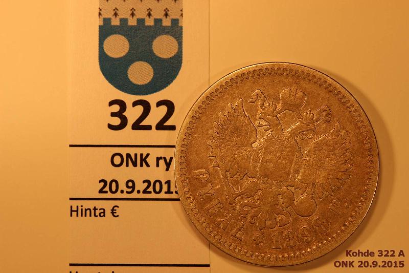 k-0322-a.jpg - Kohde 322, lhthinta: 15 € / myyntihinta: 16 € 1 rbl 1898 Y#59.3 Ag, A?, Nikolai II, puhd, kunto: 4