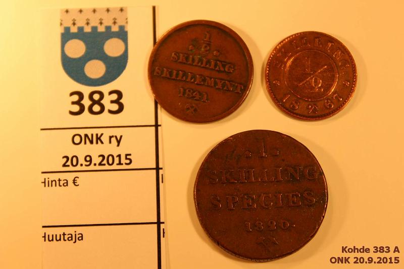 k-0383-a.jpg - Kohde 383, lhthinta: 10 € / myyntihinta: 10 € Norja -1 sk (3) 1820-67 KM#286, 305.2, 329 Cu, sk 1841, 1867 puhd, eprv; 1sk 1820 mv, kunto: 3-5