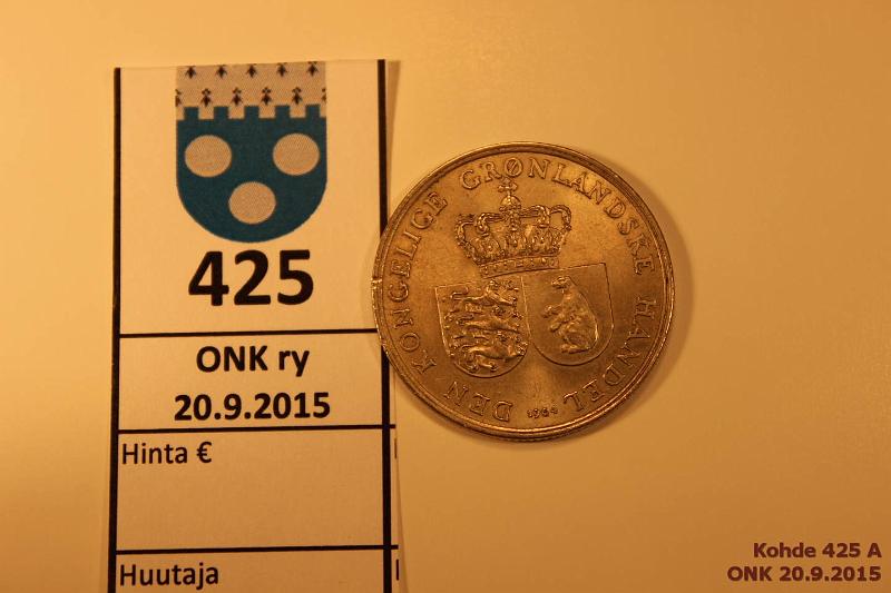 k-0425-a.jpg - Kohde 425, lhthinta: 10 € / myyntihinta: 38 € Grnlanti 1 kr 1964 KM#10a CuNi, eprv. Danish colony, kunto: 8