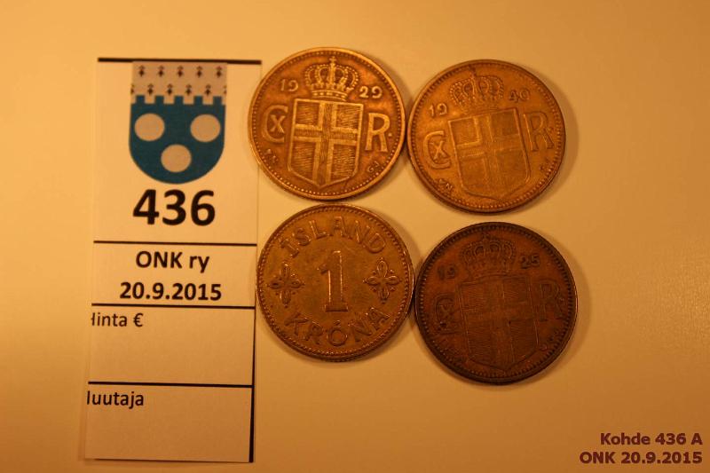 k-0436-a.jpg - Kohde 436, lhthinta: 5 € / myyntihinta: 17 € Islanti 1 kr (4) 1925-40 KM#3.1, 3.2 AlBr, 1925, 29, 40(#3.1), 40(#3.2), kunto: 5-7