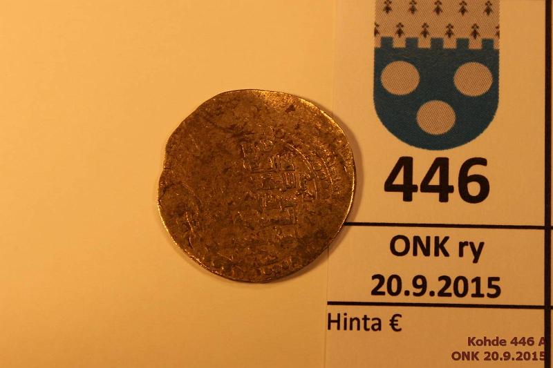 k-0446-a.jpg - Kohde 446 (kuva 1/2), lhthinta: 50 € / myyntihinta: 67 € Ghazdnavid, dinaari Afganistanin alue, n. 1000 AD Au/Ag/Cu, rtgf-analyysi: Ag/Au/Cu/Pb 61/34/4/0.4%, osin vajaa lynti, kapseli, kunto: 1