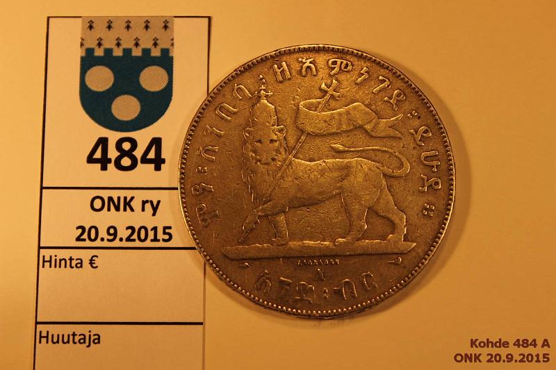 k-0484-a.jpg - Kohde 484, lhthinta: 30 € / myyntihinta: 36 € Etiopia 1 birr 1889A KM#5 Ag, 28g/947. Aitous?, kunto: 4