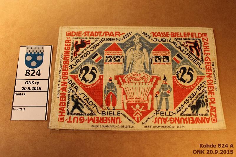 k-0824-a.jpg - Kohde 824, lhthinta: 15 € / myyntihinta: 18 € Saksa 25 mk 1921 Bielefeld, silkkiseteli. Hyvt vrit, erikoinen!, kunto: 8