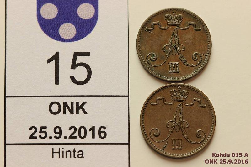 k-0015-a.jpg - Kohde 15 (kuva 1/2), lhthinta: 5 € / myyntihinta: 8 € 1 p 1883, -88 Tumma patina, kunto: 6, 6