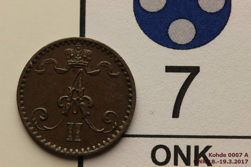 k-0007-a.jpg - Kohde 7 (kuva 1/2), lhthinta: 10 € / myyntihinta: 27 € 1 p 1867 SNY 4.2, tumma patina, epij, php, kunto: 7