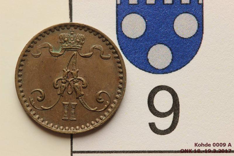 k-0009-a.jpg - Kohde 9 (kuva 1/2), lhthinta: 50 € / myyntihinta: 50 € 1 p 1867 SNY 4.2, tumma patina, kunto: 7