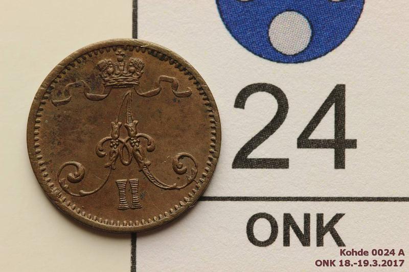 k-0024-a.jpg - Kohde 24 (kuva 1/2), lhthinta: 15 € / myyntihinta: 26 € 1 p 1874 Kaunis ruskea patina, eprv, kiertmtn raha!, kunto: 7