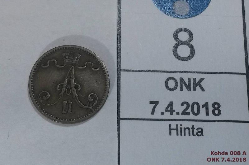 k-0008-a.jpg - Kohde 8 (kuva 1/2), lhthinta: 5 € / myyntihinta: 5 € 1 p 1876 Meistihalkeama, kunto: 4/5