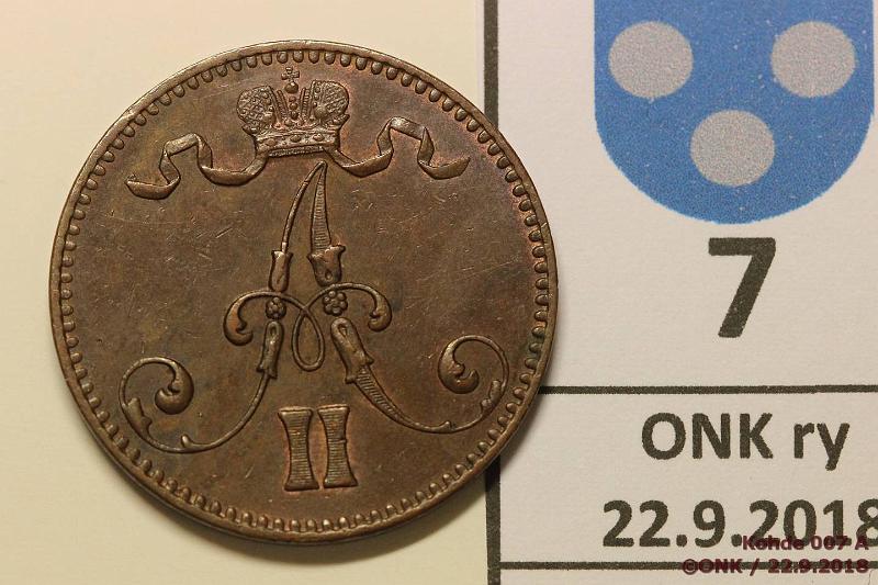 k-0007-a.jpg - Kohde 7 (kuva 1/2), lhthinta: 30 € / myyntihinta: 46 € 5 p 1867 Terv lynti, lhes virheetn, reunassa hvivn pieni painauma, tumma patina, kunto: 7