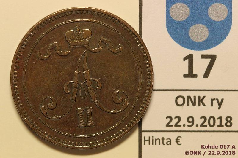 k-0017-a.jpg - Kohde 17 (kuva 1/2), lhthinta: 30 € / myyntihinta: 32 € 10 p 1867 Eprvja, aikanaan lpuhd, lakattu(?), hyv kunto tlle vuodelle!, kunto: 5