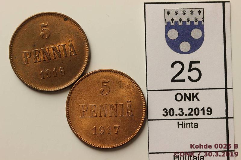 k-0025-b.jpg - Kohde 25, lhthinta: 15 € / ei tarjouksia 5 p 1916, -17 I Molemmissa php, erittin kauniit!, kunto: 8