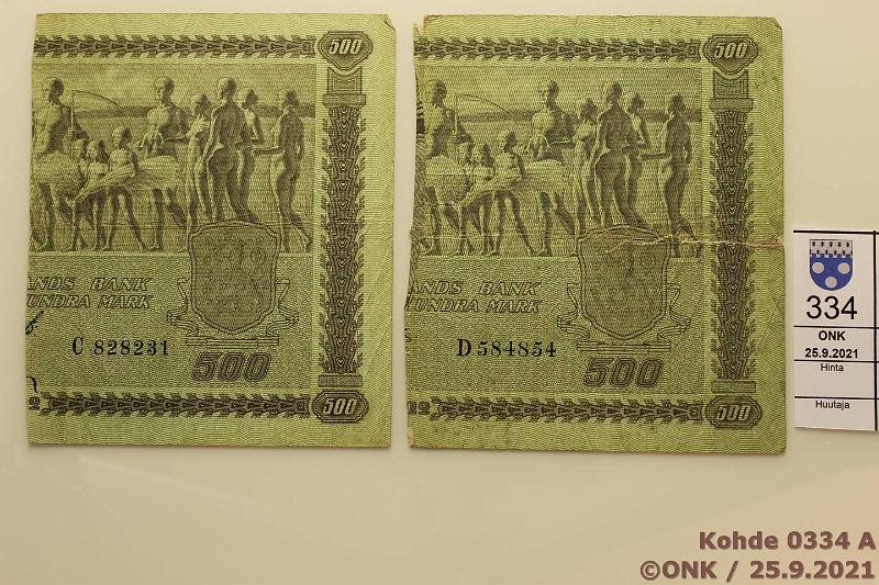 k-0334-a.jpg - Kohde 334, lhthinta: 10 € / myyntihinta: 10 € 250 mk 1922 LC (2) SNY 189.4, oikeat puolikkaat 500mk:sta sarjat C ja D, kunto: 3