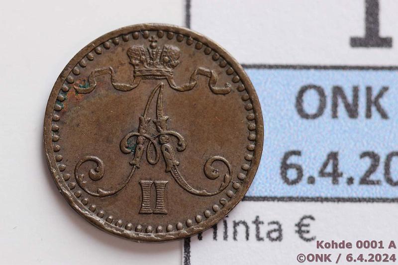 k-0001-a.jpg - Kohde 1 (kuva 1/2), lhthinta: 100 € / myyntihinta: 120 € 1 p 1865 SNY 2.1, lhes kulumaton, kaunis tumma patina!, kunto: 6/7