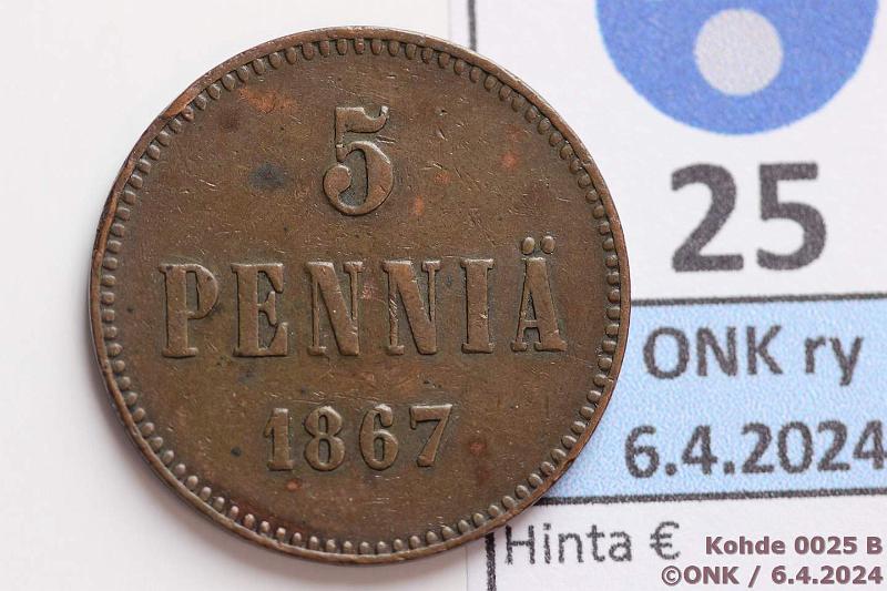 k-0025-b.jpg - Kohde 25 (kuva 2/2), lhthinta: 10 € / ei tarjouksia 5 p 1867 Prvja, kunto: 4/5