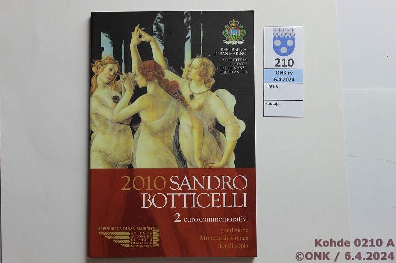 k-0210-a.jpg - Kohde 210 (kuva 1/2), lhthinta: 20 € / myyntihinta: 20 € 2 € 2010 San Marino kansissa, Botticelli, kunto: 9