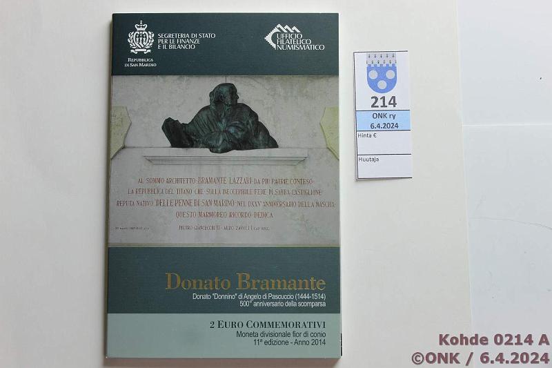 k-0214-a.jpg - Kohde 214 (kuva 1/2), lhthinta: 20 € / myyntihinta: 20 € 2 € 2014 San Marino kansissa, Bramante, kunto: 9