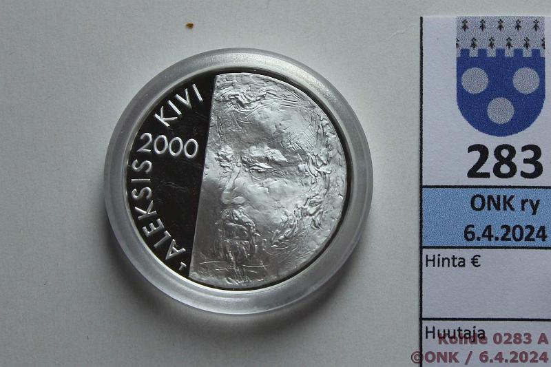 k-0283-a.jpg - Kohde 283 (kuva 1/2), lhthinta: 10 € / myyntihinta: 17 € 100 mk 2000 Ag, Proof, Kivi, kaps, kunto: 10