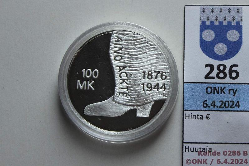 k-0286-b.jpg - Kohde 286 (kuva 2/2), lhthinta: 20 € / myyntihinta: 20 € 100 mk 2001 Ag, Proof, Ackt, kaps, kunto: 10