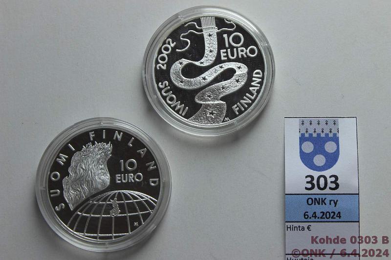 k-0303-b.jpg - Kohde 303 (kuva 2/2), lhthinta: 25 € / myyntihinta: 30 € 10 € (2) 2002 Ag, Proof, Lnnrot ja H:gin olympialaiset, kaps, kunto: 10