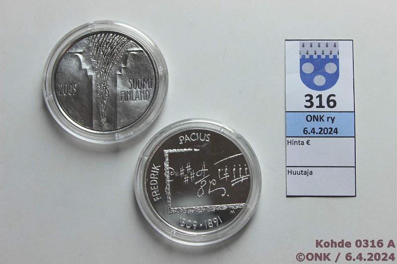 k-0316-a.jpg - Kohde 316 (kuva 1/2), lhthinta: 25 € / myyntihinta: 32 € 10 € (2) 2009 Ag, Proof, Valtioneuvosto ja Pacius, kaps, kunto: 10