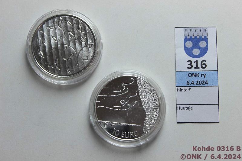 k-0316-b.jpg - Kohde 316 (kuva 2/2), lhthinta: 25 € / myyntihinta: 32 € 10 € (2) 2009 Ag, Proof, Valtioneuvosto ja Pacius, kaps, kunto: 10