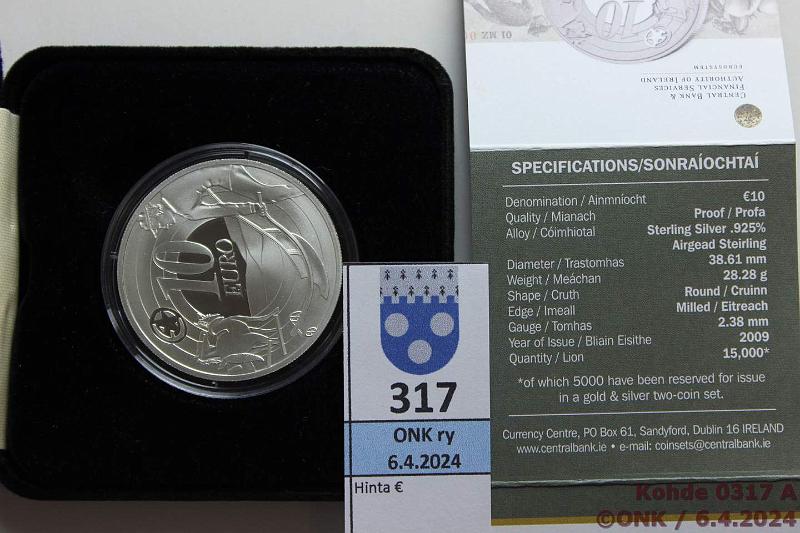 k-0317-a.jpg - Kohde 317, lhthinta: 15 € / myyntihinta: 17 € 10 € 2009 Ag, Proof, Irlanti, samettirasia+laatikko+tod, kunto: 10