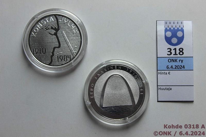 k-0318-a.jpg - Kohde 318, lhthinta: 25 € / myyntihinta: 32 € 10 € (2) 2010 Ag, Proof, Jylh ja Saarinen, kaps, kunto: 10