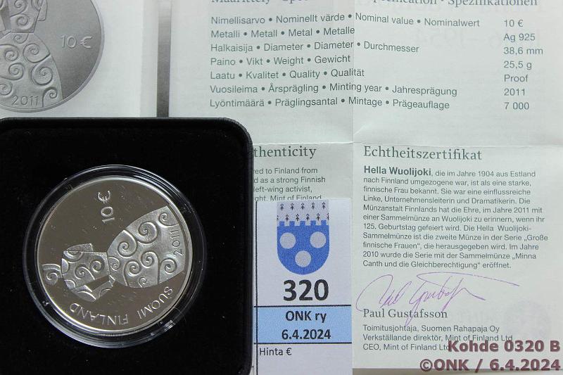 k-0320-b.jpg - Kohde 320 (kuva 2/2), lhthinta: 15 € / myyntihinta: 17 € 10 € 2011 Ag, Proof, Wuolijoki, kotelo+tod, kunto: 10