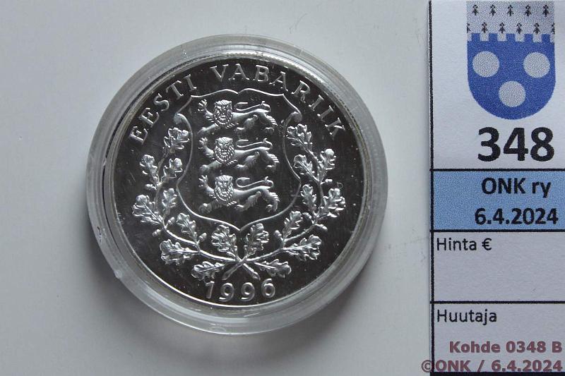 k-0348-b.jpg - Kohde 348 (kuva 2/2), lhthinta: 25 € / myyntihinta: 43 € Eesti 100 kr 1996 KM#31 Ag, 28,28g/925, Olympics, kaps, kunto: 9