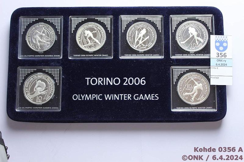 k-0356-a.jpg - Kohde 356 (kuva 1/2), lhthinta: 225 € / myyntihinta: 270 € Italia (18) 2005-06 Ag, Proof, Torino: Italia 2005 5€ taitoluistelu, alpiihiihto, mkihyppy; 10€ jkiekko, alppihiihto, pikaluistelu. San Marino 5€-06 Giochi Olimpici. Puola 10zt-06 lumilautailu(kaps sr). Eesti 10k-06 vrillinen. Mongolia 500t-06 hiihto. Kazakhstan 100t-05 hiihto. Sierra Leone-06 10d. Latvia 1l-05 kelkkailu(BU). Ranska 1€-05 biathlon. Valko-Venj 30r-05 jkiekko. Espanja 10€-05 alppihiihto. Unkari 150k-06 alppihiihto. Andorra 10d-05. Yhteens 396,34g puhdasta hopeaa, laatikko, kapselit, joissakin hrmett., kunto: 9-10