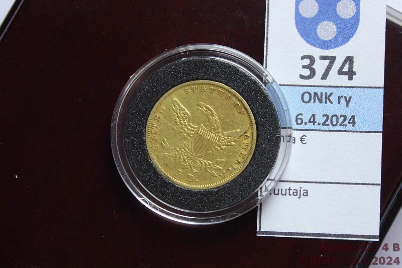 k-0374-b.jpg - Kohde 374 (kuva 2/2), lhthinta: 500 € / myyntihinta: 520 € USA 5 $ 1836 KM#57 Au, 8,36g/900, Classic Head, laatikko+kaps, kunto: 4