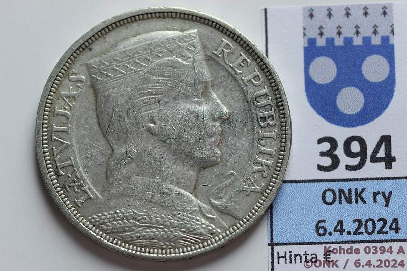 k-0394-a.jpg - Kohde 394 (kuva 1/2), lhthinta: 10 € / myyntihinta: 13 € Latvia 5 latu 1931 KM#9 Ag, 25g/835, kunto: 5