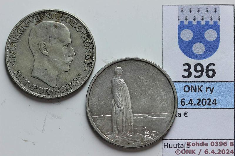 k-0396-b.jpg - Kohde 396 (kuva 2/2), lhthinta: 25 € / myyntihinta: 45 € Norja 2 kr (2) 1914, -15 KM#370 Ag, kunto: 7, 6