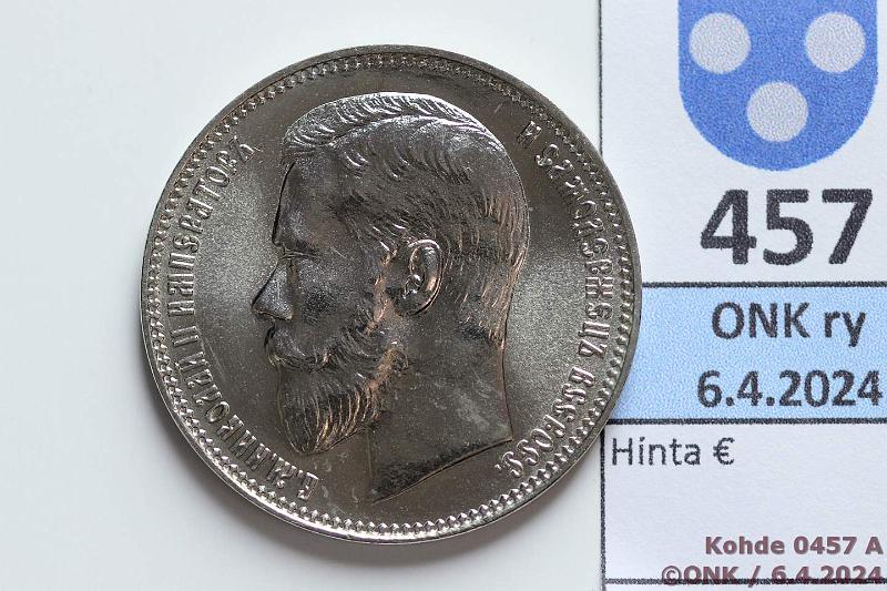 k-0457-a.jpg - Kohde 457 (kuva 1/2), lhthinta: 10 € / myyntihinta: 12 € Venj / NL 37 rpl 50 kop / 100 fr 1990 Y#B65a CuNi uusintalynti 1902 Nikolai II kultaruplasta., kunto: 9