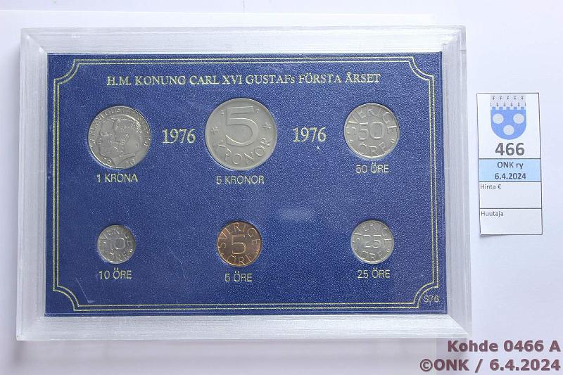 k-0466-a.jpg - Kohde 466 (kuva 1/2), lhthinta: 8 € / myyntihinta: 11 € Ruotsi 5  - 5 k 1976, -78, -79 3 vuosisarjaa muovikoteloissa, kunto: 9