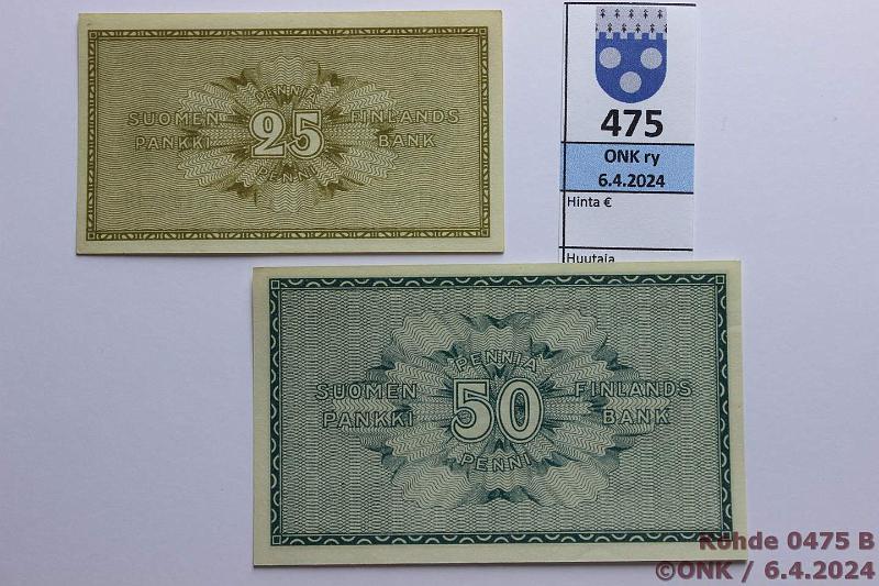 k-0475-b.jpg - Kohde 475 (kuva 2/2), lhthinta: 8 € / myyntihinta: 13 € 25 + 50 p 1918 SNY 103+105: 25p COL-The, 50p BA I-The, kunto: 9