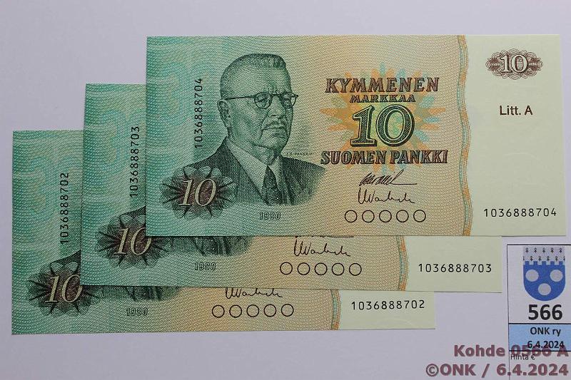 k-0566-a.jpg - Kohde 566, lhthinta: 10 € / myyntihinta: 14 € 10 mk 1980 LA (3) SNY 147.3 1036888702-04 OL I-Va1, perkkiset, kunto: 9