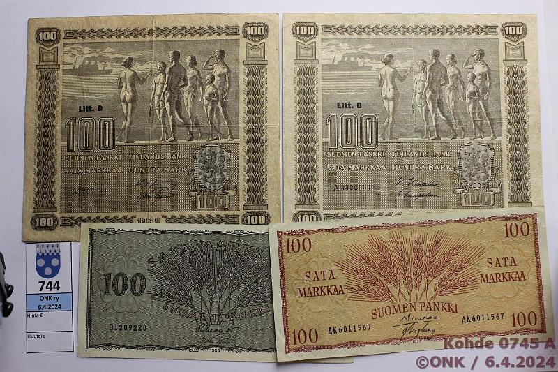 k-0745-a.jpg - Kohde 745 (kuva 1/2), lhthinta: 45 € / myyntihinta: 45 € 50 + 100 mk 1986 LA (9) 50mk sarjat 311..(3) ja 312..; 100mk sarjat 511.., 519.., 524.. ja 528(2), kunto: 5-9