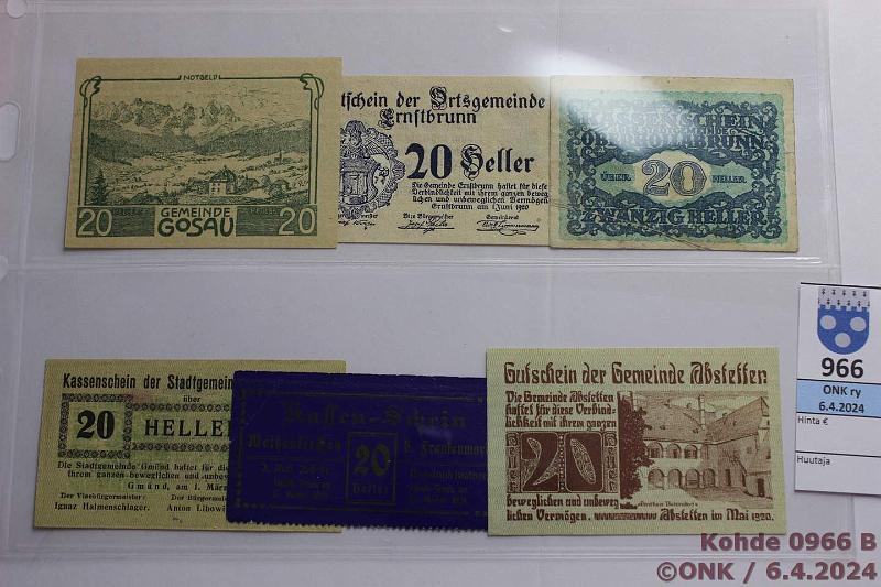 k-0966-b.jpg - Kohde 966 (kuva 2/2), lhthinta: 8 € / myyntihinta: 8 € Saksa + Itvalta 20 heller (12) 1920 Erilaisia kaupunkiseteleit, 2 taitettua, yhdess kulmapuutos, muut kl 9, kunto: 5-9