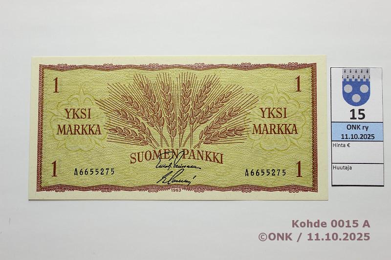 k-0015-a.jpg - Kohde 15 (kuva 1/2), l�ht�hinta: 120 &euro; / ei tarjouksia 1 mk 1963 SNY 114.1.1 A6655275 LEI-Sac, kunto: 10
