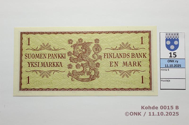k-0015-b.jpg - Kohde 15 (kuva 2/2), lhthinta: 120 € / ei tarjouksia 1 mk 1963 SNY 114.1.1 A6655275 LEI-Sac, kunto: 10