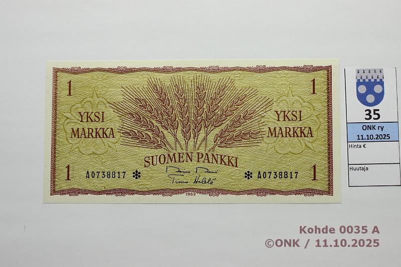 k-0035-a.jpg - Kohde 35, l�ht�hinta: 35 &euro; / myyntihinta: 38 &euro; 1 mk 1963 A* SNY 114.2.4 A0738817* RO II-He�, korvaava, kunto: 9