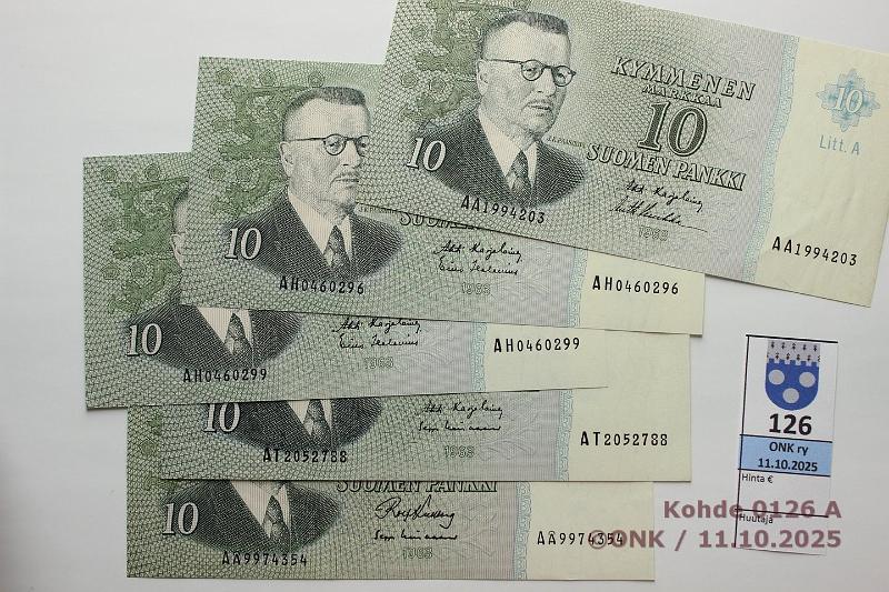 k-0126-a.jpg - Kohde 126 (kuva 1/2), l�ht�hinta: 45 &euro; / ei tarjouksia 10 mk 1963 LA (9) SNY 146.3.1 AA
KA I-Luu, AH
KA I-Hes(2), AT
KA I-Lin, A�
KU I-Lin, A�
AL I-Ko1, BA
KU I-Ko1(2), BD
HOL-Hes, kunto: 7-9