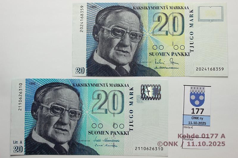 k-0177-a.jpg - Kohde 177, l�ht�hinta: 5 &euro; / myyntihinta: 5 &euro; 20 mk 1993 ei-L/LA SNY 161.1+.2 202
SOR-Hei, LA 211
H� II-Ko2, kunto: 7, 9