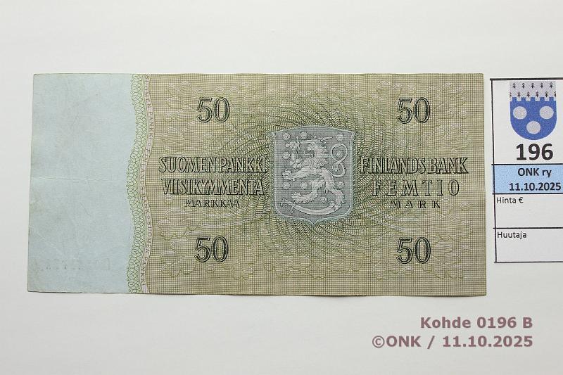k-0196-b.jpg - Kohde 196 (kuva 2/2), l�ht�hinta: 150 &euro; / ei tarjouksia 50 mk 1963 LB C* SNY 170.6.3 C0111971* KO II-Luu, korvaava, lainetta, kunto: 5