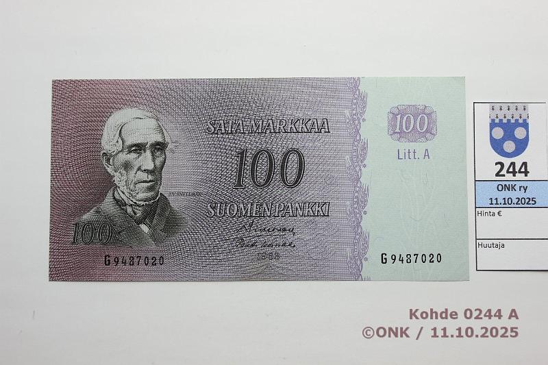 k-0244-a.jpg - Kohde 244 (kuva 1/2), l�ht�hinta: 50 &euro; / ei tarjouksia 100 mk 1963 LA SNY 183.3.1 G9487020 SIM-Ko1, kunto: 9