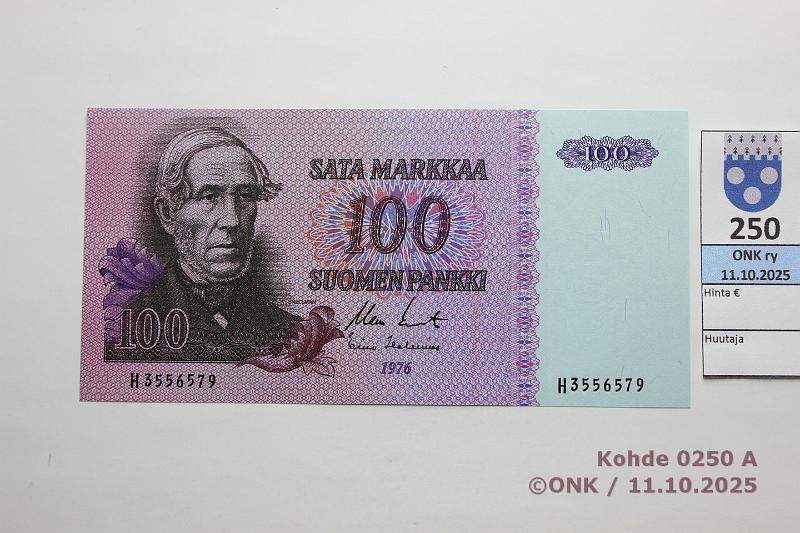 k-0250-a.jpg - Kohde 250 (kuva 1/2), l�ht�hinta: 35 &euro; / ei tarjouksia 100 mk 1976 SNY 184.1.1 H3556579 KO II-Hes, kunto: 10